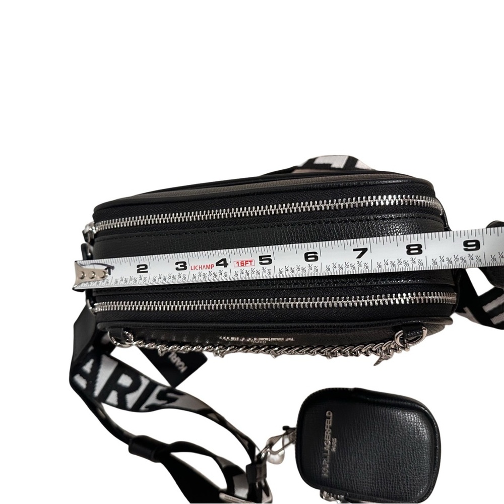 Karl Lagerfeld Camera Bag Black Crossbody Black & White Logo Strap Charms Paris - Picture 13 of 17